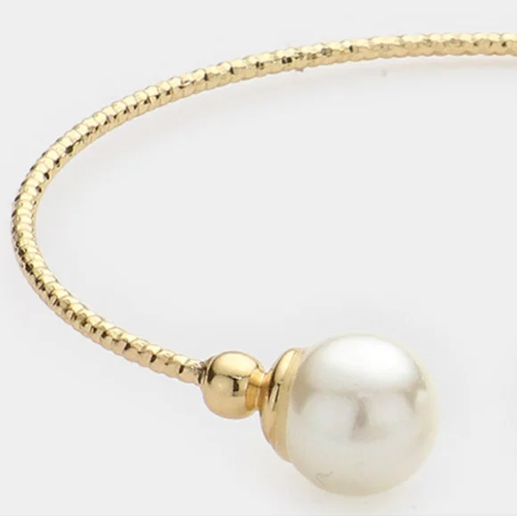 Cream Pearl Tip Style Cuff Bracelet Bangle Metal Accessory - Picture 2 of 2
